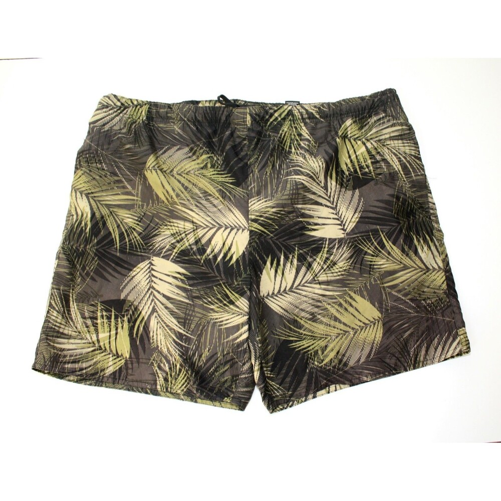 PIERRE CARDIN Swimming Trunks / Board Shorts ~ Black Beige Green Leaves ~ XL #02